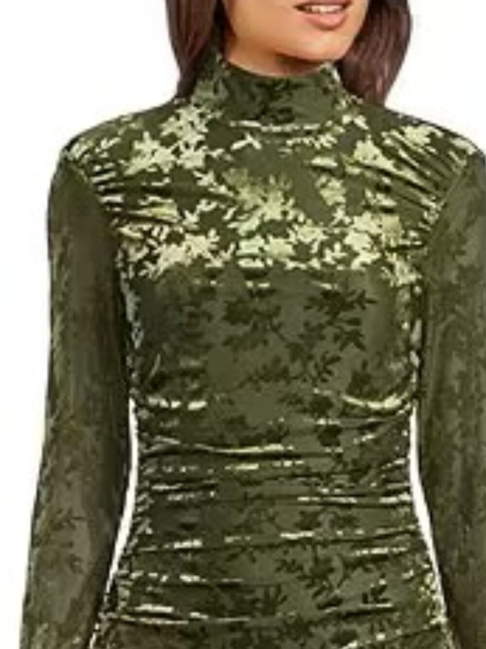 NWT! Badgley Mischka Kendall Velvet Burnout Ruched Long Sleeve Bodycon Dress 0 - Picture 6 of 9